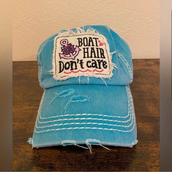 Teal Distressed Cap with Patch - Picture 3 of 8